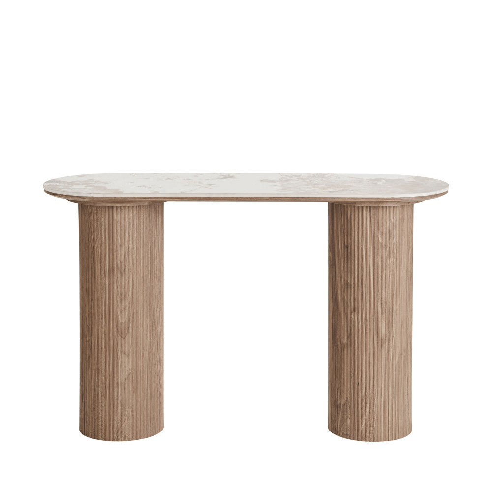 Athens - Console aux bords arrondis effet marbre et bois L120cm - Marbre blanc - 2
