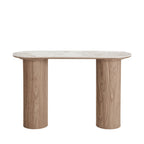 Athens - Console aux bords arrondis effet marbre et bois L120cm - Marbre blanc - 2