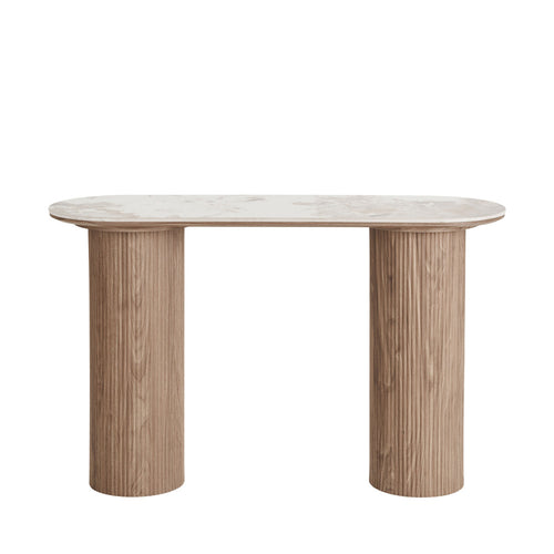 Athens - Console aux bords arrondis effet marbre et bois L120cm - Marbre blanc - 2
