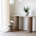 Athens - Console aux bords arrondis effet marbre et bois L120cm - Marbre blanc - 1