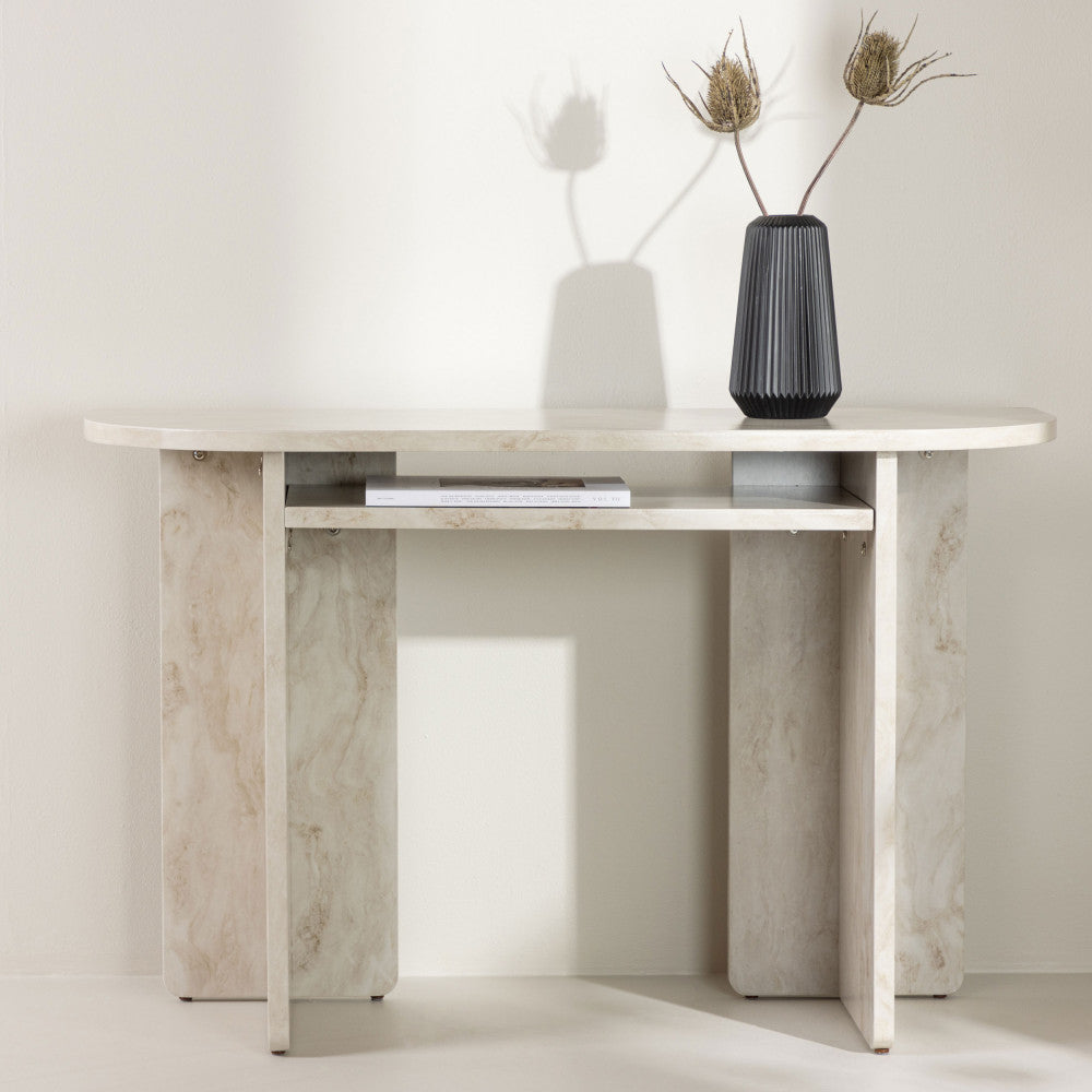 Alesund - Console aux bords arrondis effet marbre L120cm - Beige - 1