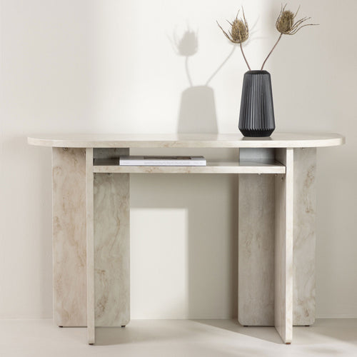 Alesund - Console aux bords arrondis effet marbre L120cm - Beige - 1