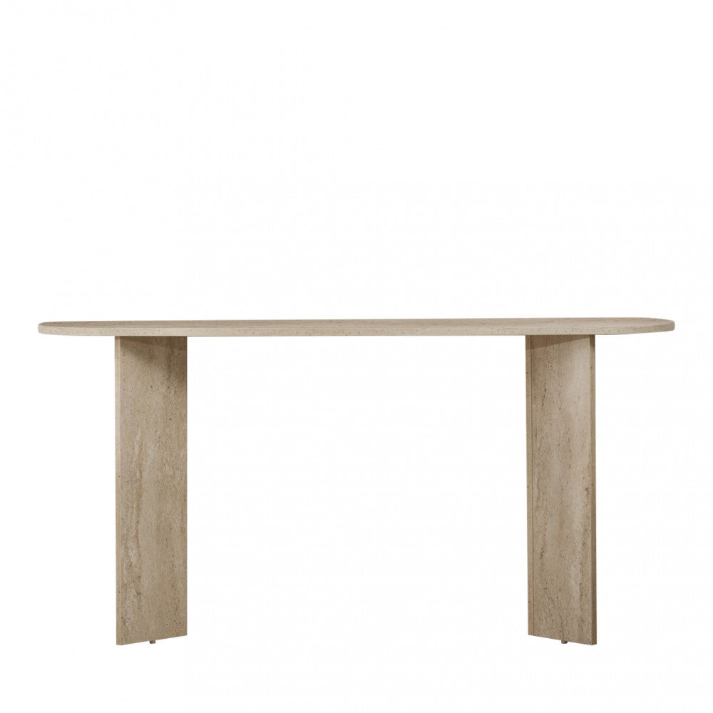 Sam - Console ovale en effet travertin L150cm - Beige - 2
