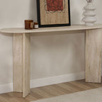 Sam - Console ovale en effet travertin L150cm - Beige - 1