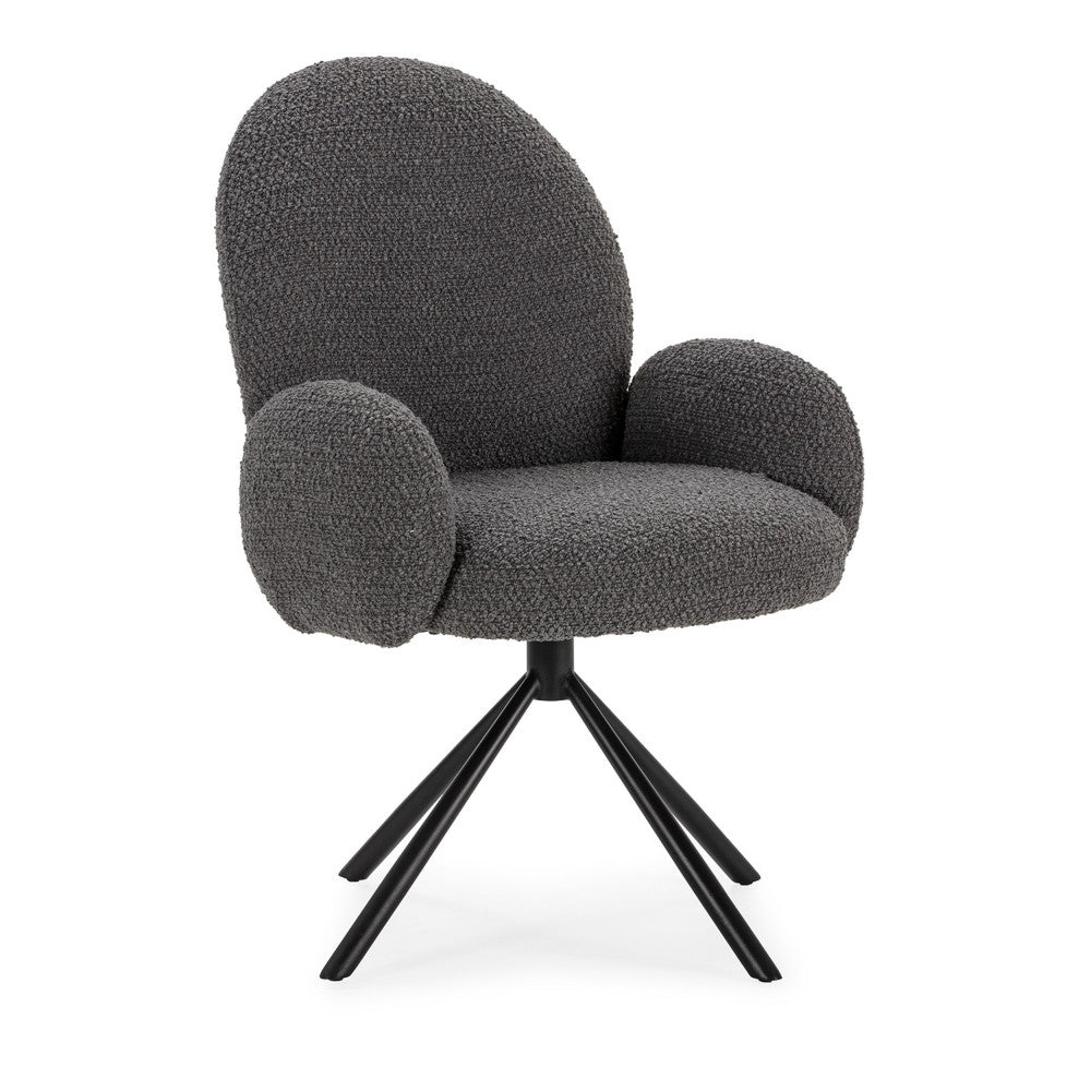 Douro - Chaise de bureau en tissu bouclette et métal - Gris foncé - 2
