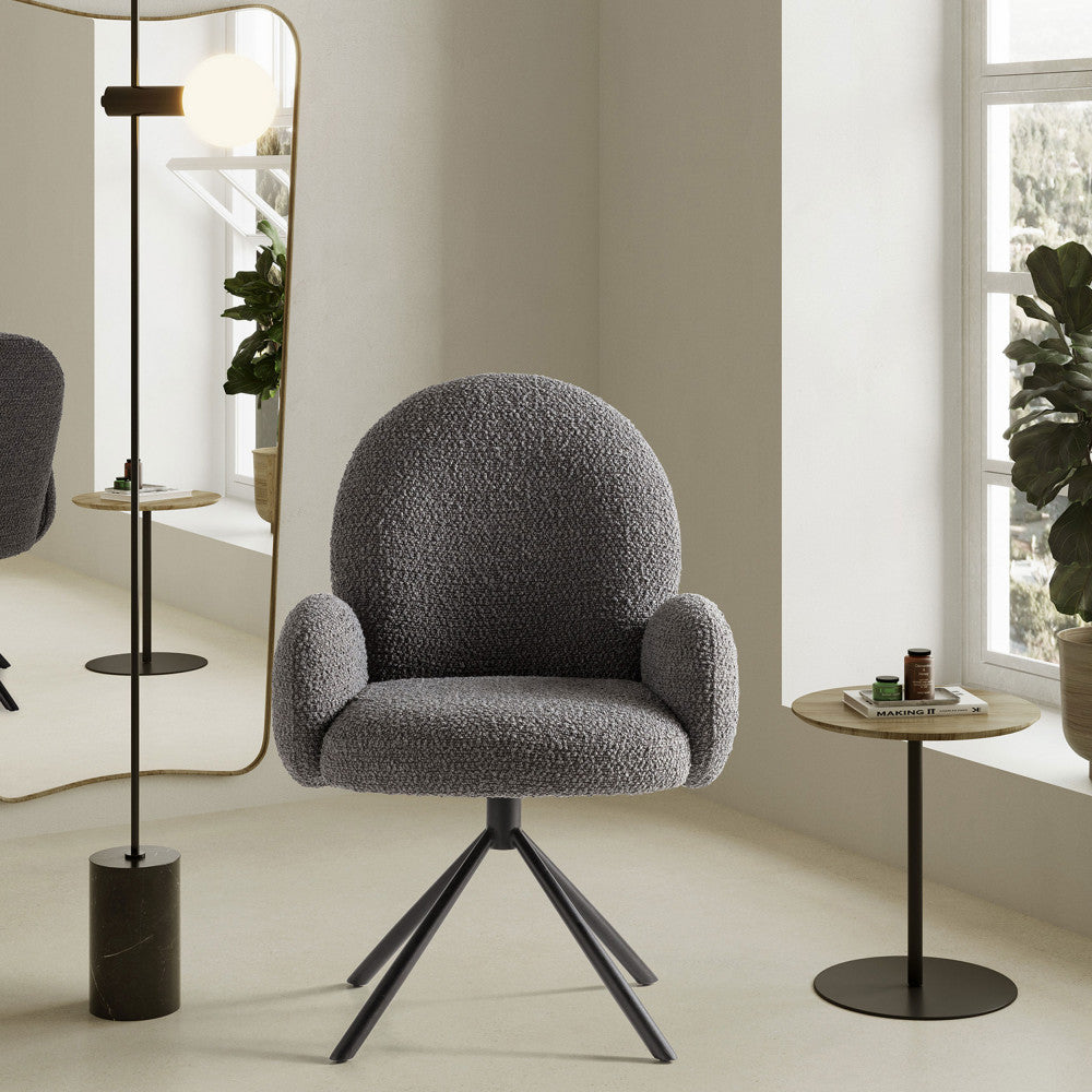 Douro - Chaise de bureau en tissu bouclette et métal - Gris foncé - 1