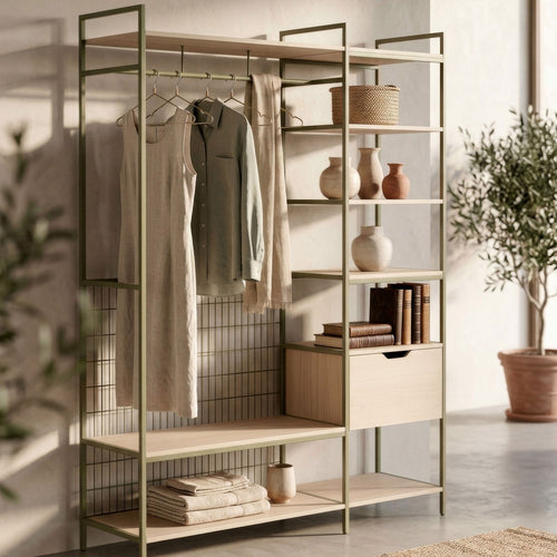 Aqaba - Dressing ouvert modulable 2 éléments en métal et bois L140xH179,5cm - Vert - 1