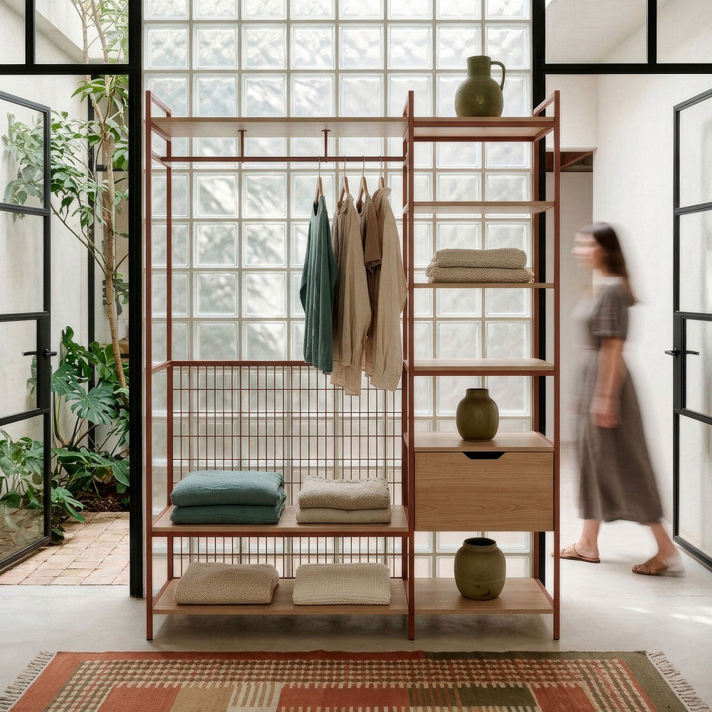 Aqaba - Dressing ouvert modulable 2 éléments en métal et bois L140xH179,5cm - Terracotta - 1