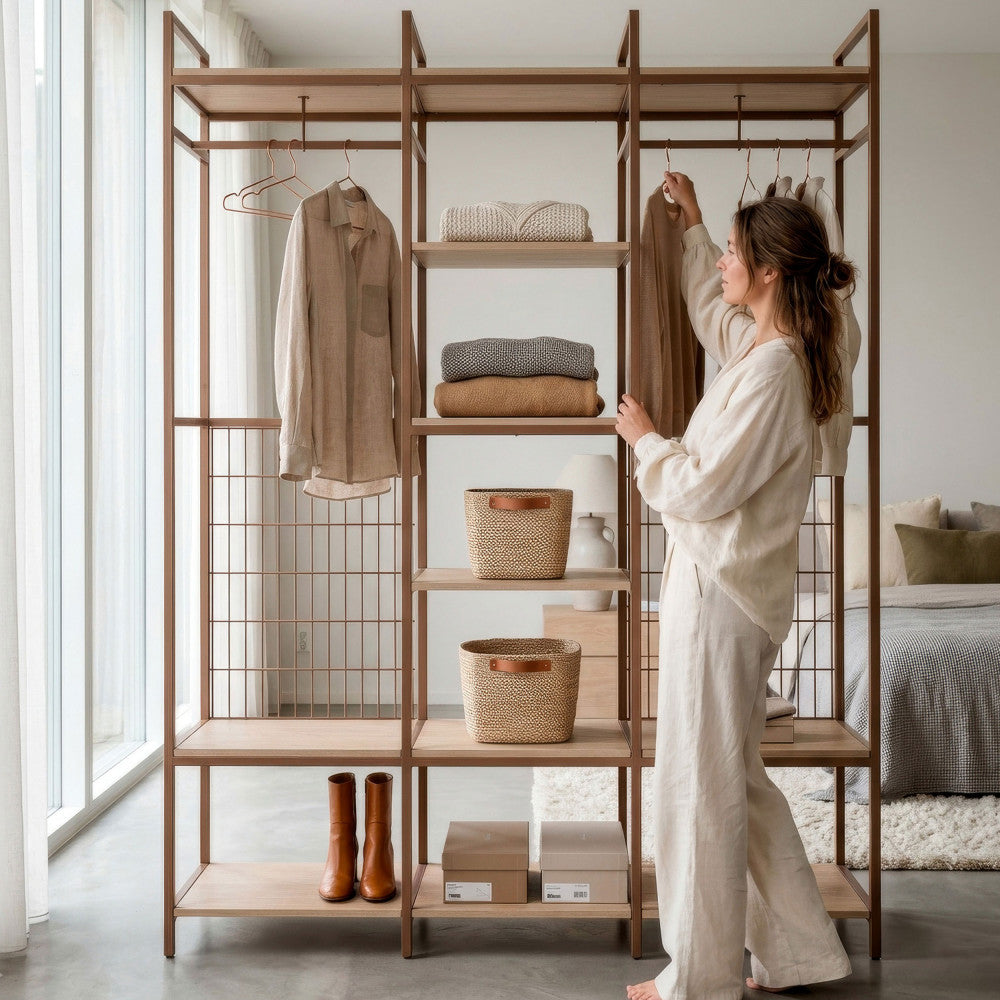 Aqaba - Dressing ouvert modulable 3 éléments en métal et bois L140xH179,5cm - Terracotta - 1
