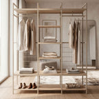 Aqaba - Dressing ouvert modulable 3 éléments en métal et bois L140xH179,5cm - Beige - 1