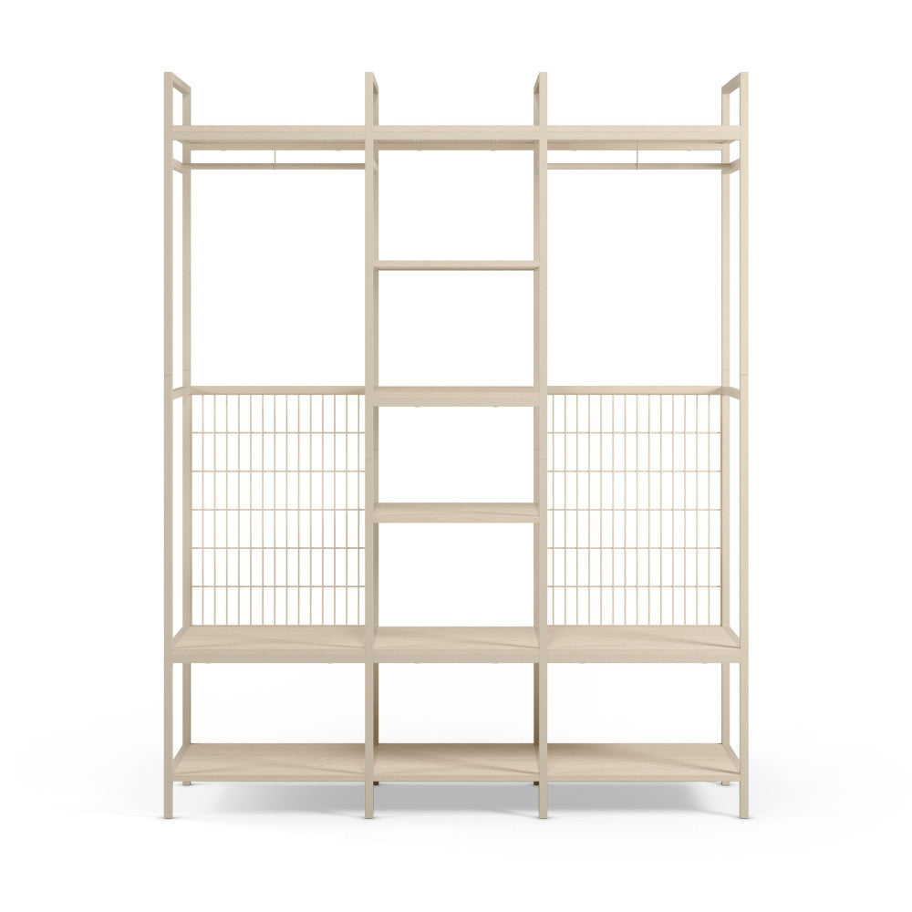 Aqaba - Dressing ouvert modulable 3 éléments en métal et bois L140xH179,5cm - Beige - 2