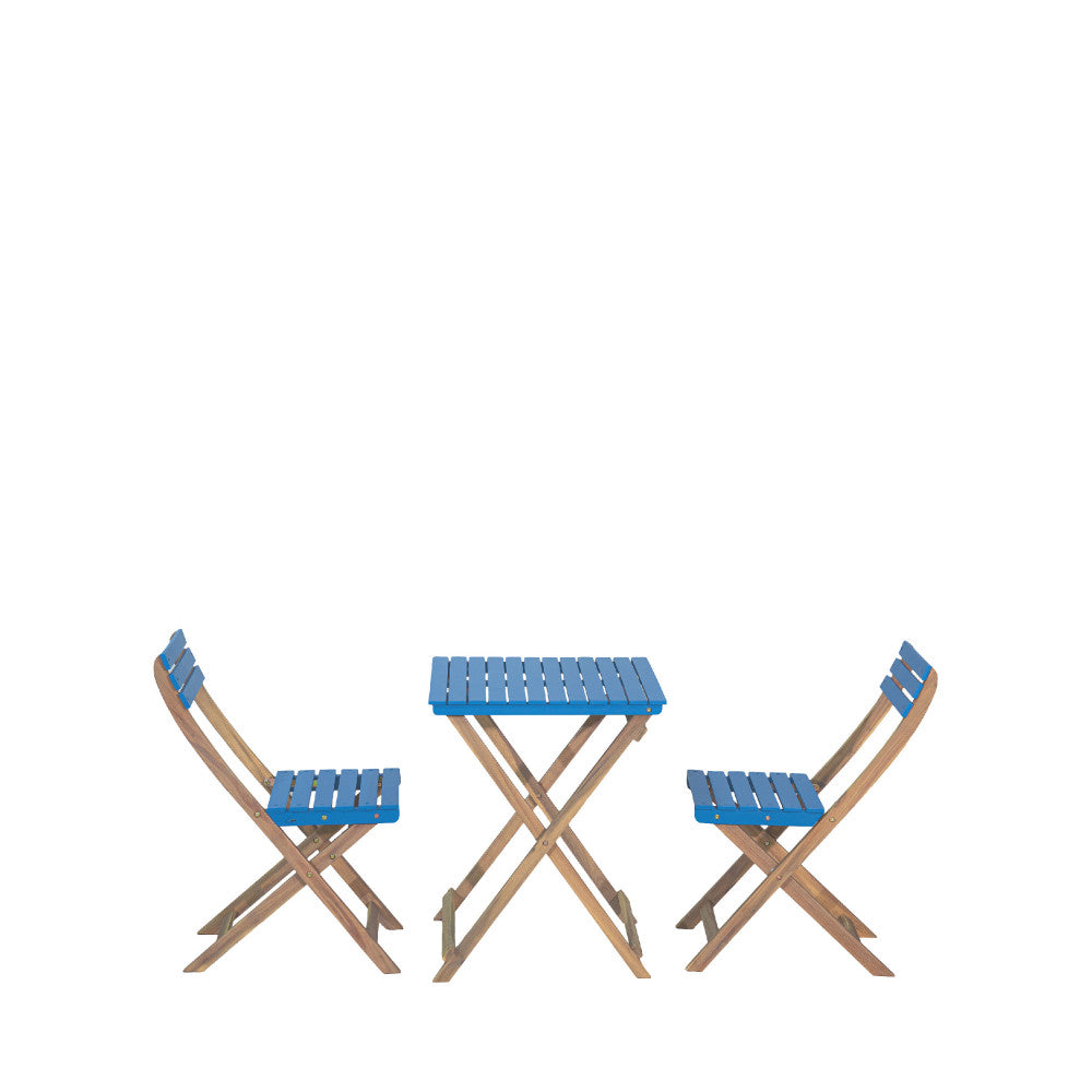 Dana - Ensemble table de jardin pliante bistrot et 2 chaises en bois - Bleu - 2