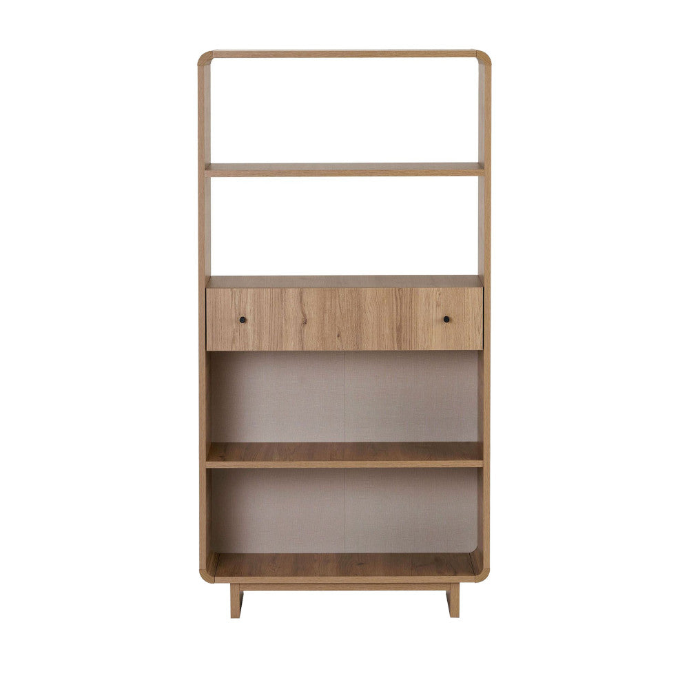 Dima - Étagère 1 tiroir aux bords arrondis en bois H153cm - Bois clair - 2