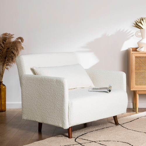 Belushi - Fauteuil convertible en tissu bouclette - Ecru - 1