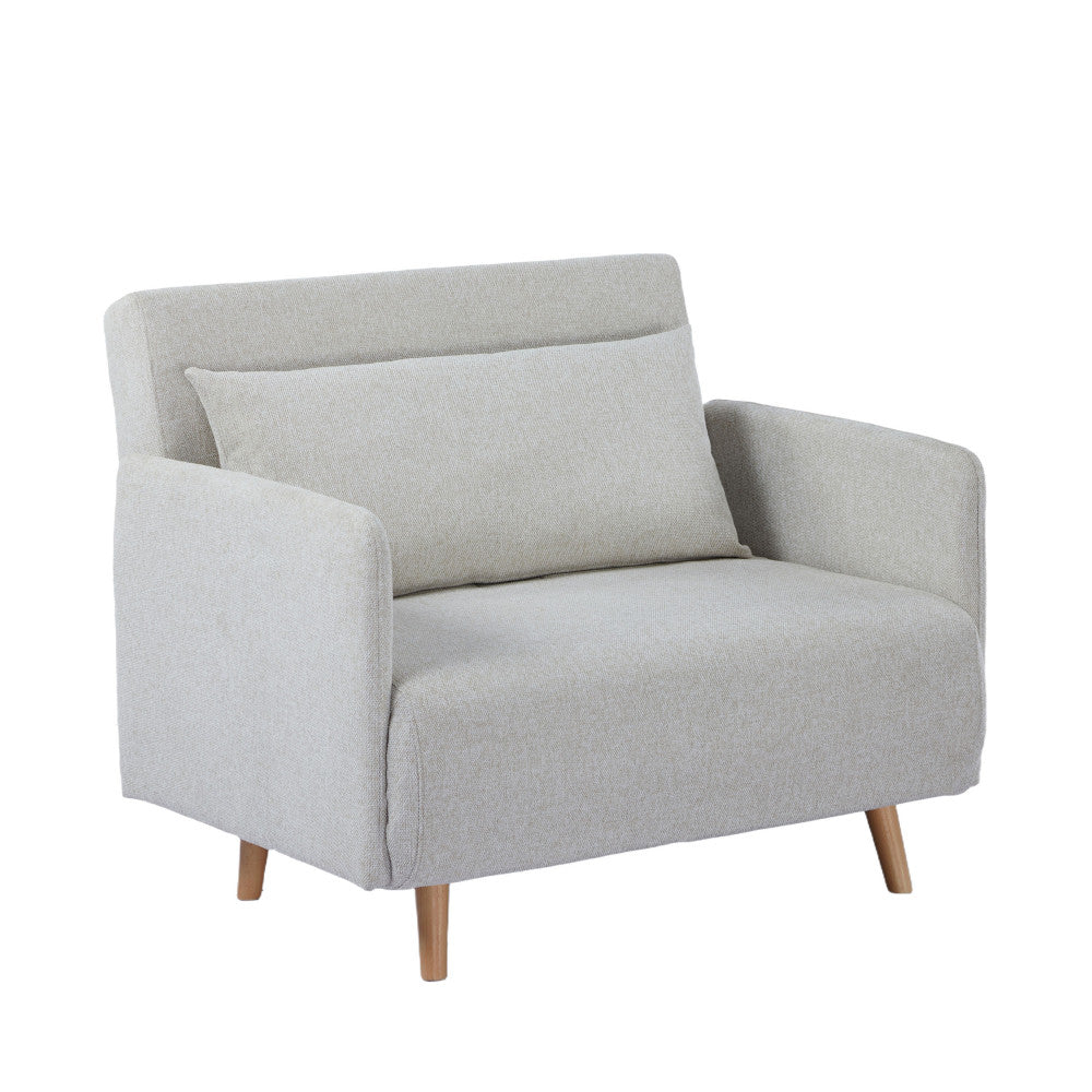 Belushi - Fauteuil convertible en tissu pieds bois clair - Beige - 2