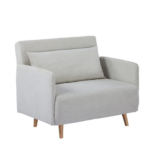 Belushi - Fauteuil convertible en tissu pieds bois clair - Beige - 2