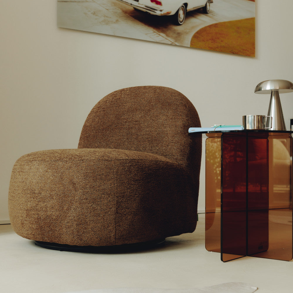 Groovy - Fauteuil pivotant en tissu chenille côtelé - Marron chiné - 1