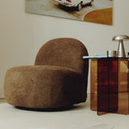 Groovy - Fauteuil pivotant en tissu chenille côtelé - Marron chiné - 1