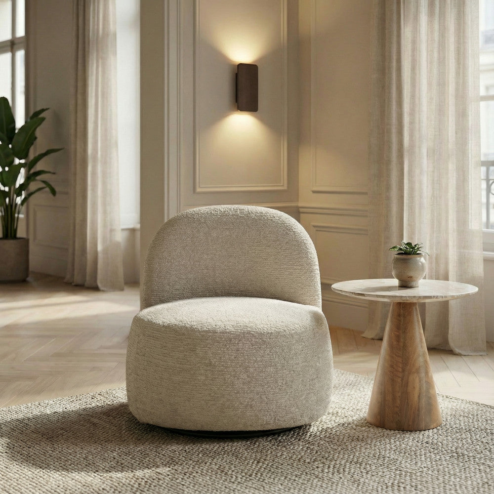 Groovy - Fauteuil pivotant en tissu chenille côtelé - Ecru - 1