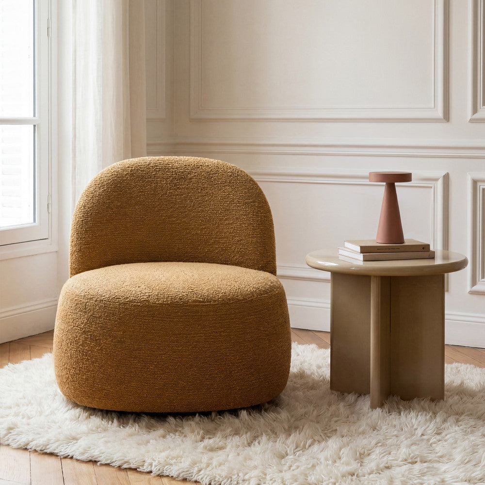 Groovy - Fauteuil pivotant en tissu chenille côtelé - Jaune moutarde - 1