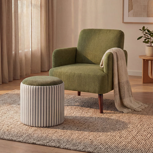 Brooks - Fauteuil rétro en tissu pieds bois foncé - Vert - 1