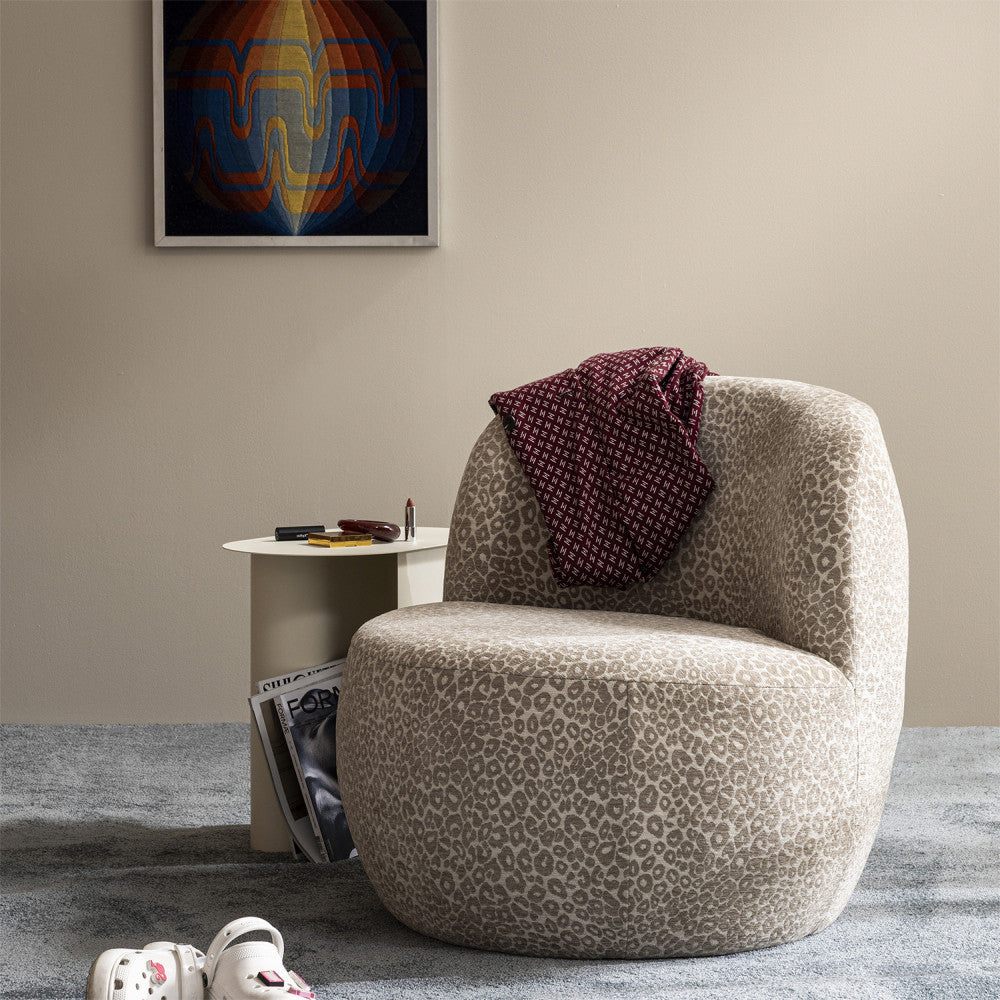 Mo - Fauteuil rond en tissu imprimé léopard - Beige - 1
