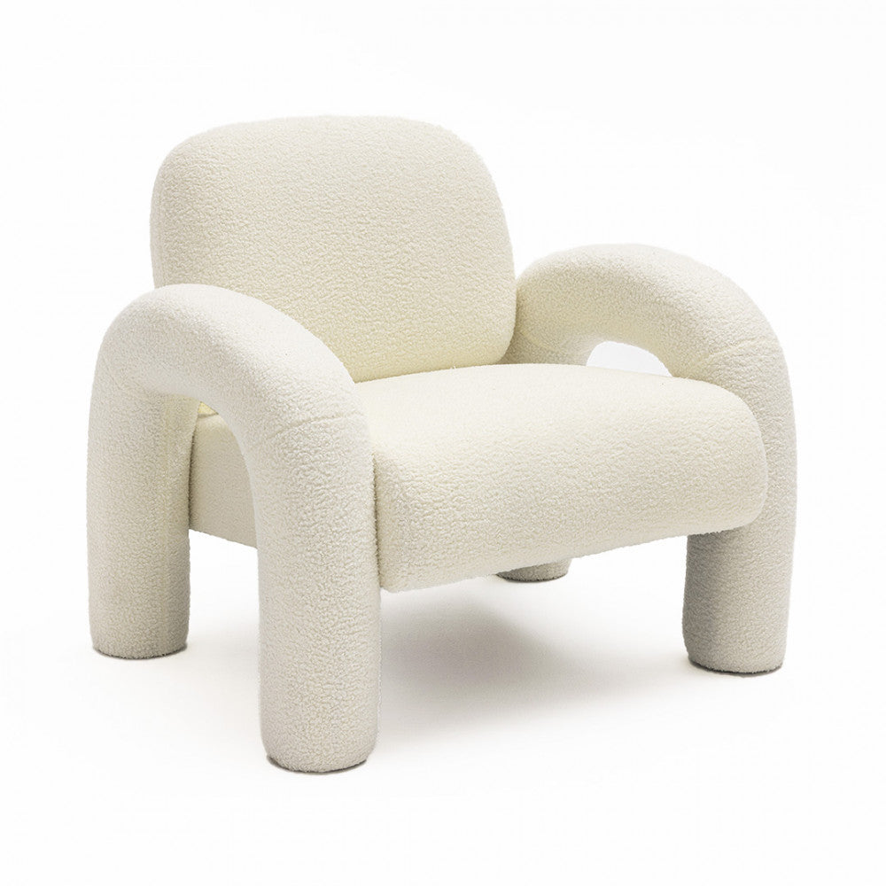Mio - Fauteuil en tissu bouclette - Blanc - 2