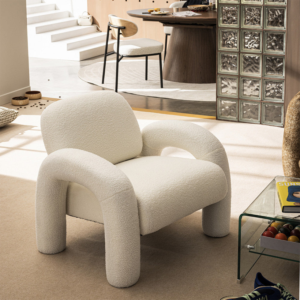 Mio - Fauteuil en tissu bouclette - Blanc - 1