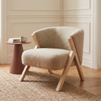 Malou - Fauteuil en tissu pieds bois clair - Beige - 1