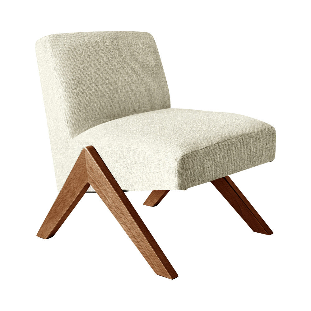 Vinto - Fauteuil en tissu pieds bois - Beige chiné - 2