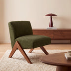 Vinto - Fauteuil en tissu pieds bois - Vert chiné - 1
