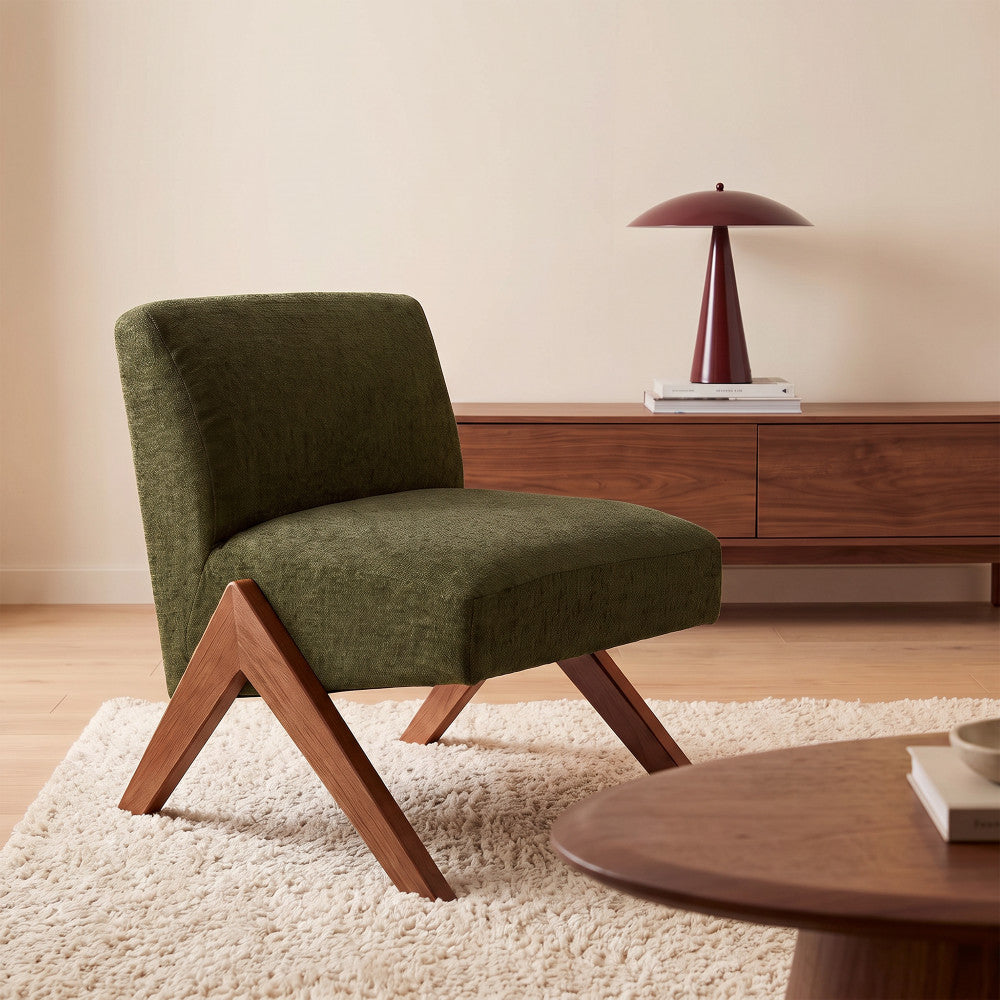 Vinto - Fauteuil en tissu pieds bois - Vert chiné - 1