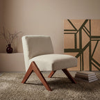 Vinto - Fauteuil en tissu pieds bois - Beige chiné - 1