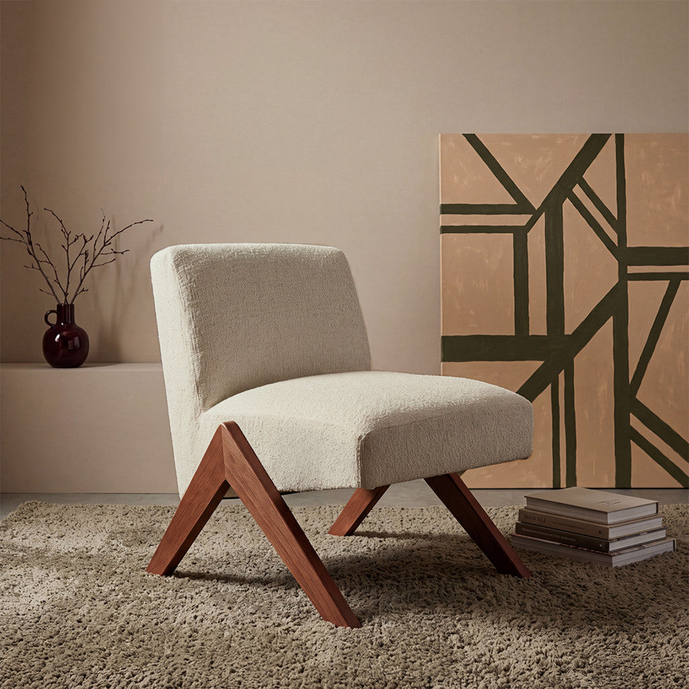 Vinto - Fauteuil en tissu pieds bois - Beige chiné - 1