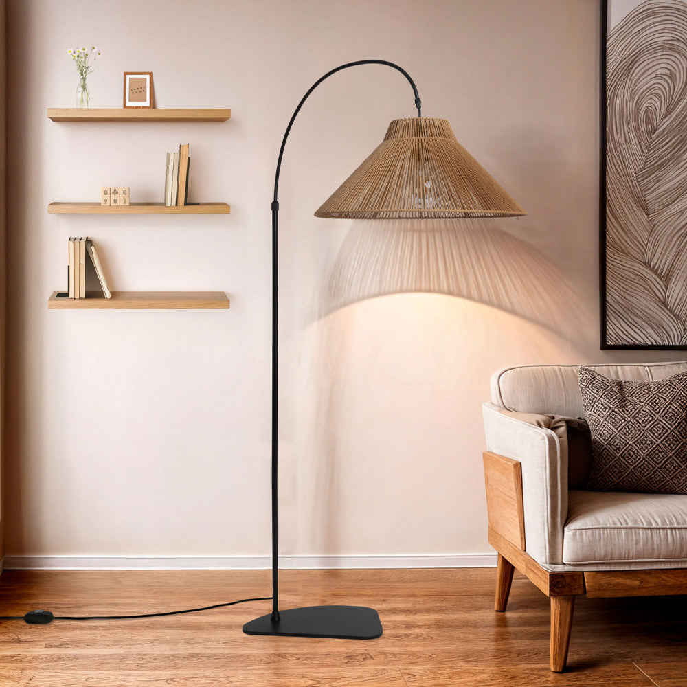 Vano - Lampadaire en métal avec abat-jour en corde H155cm - Bois clair - 1
