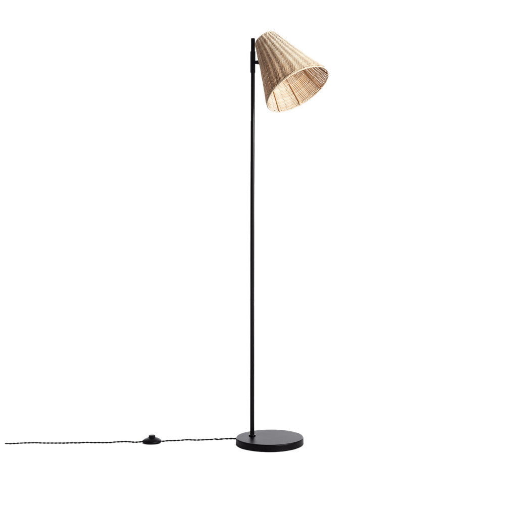 Rio - Lampadaire en métal avec abat-jour en rotin H151cm - Bois clair - 2