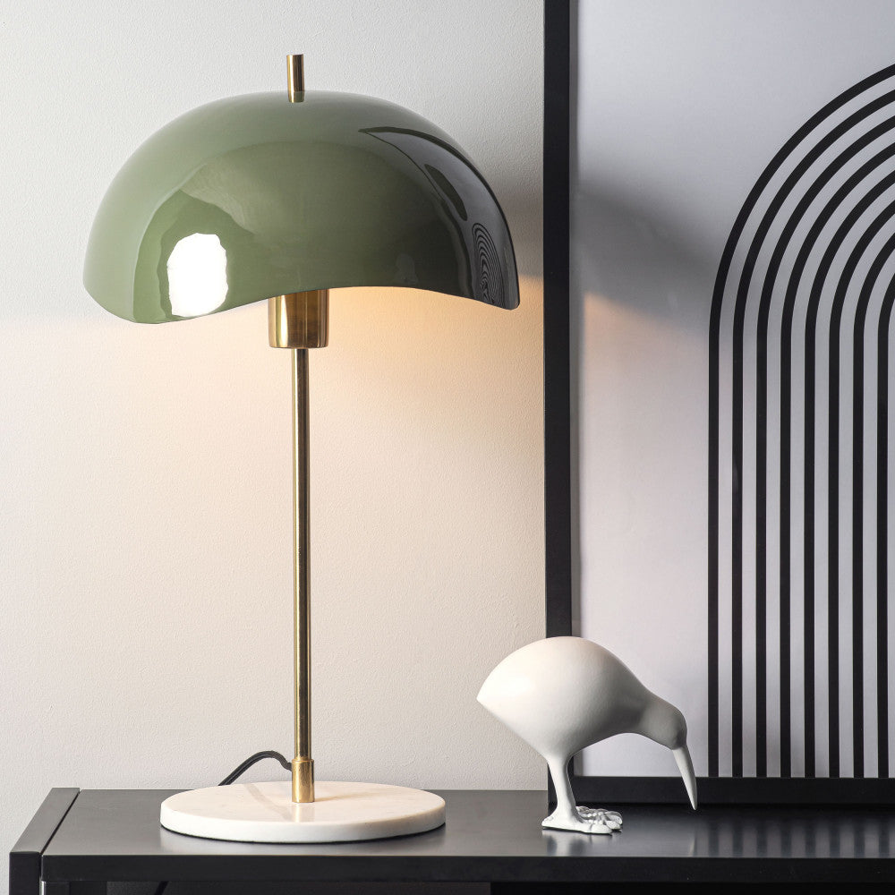 Waved Dome - Lampe à poser en métal et marbre - Vert kaki - 1