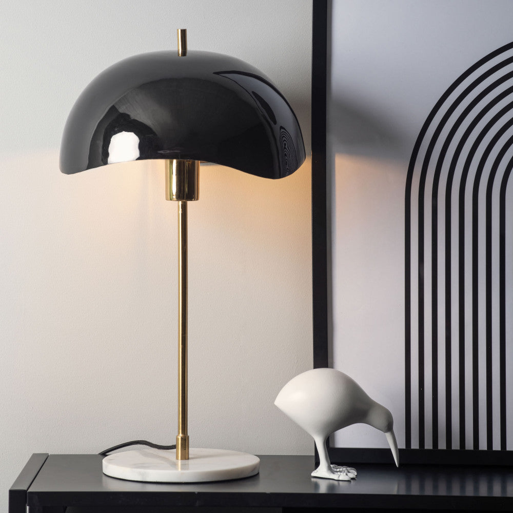 Waved Dome - Lampe à poser en métal et marbre - Noir - 1