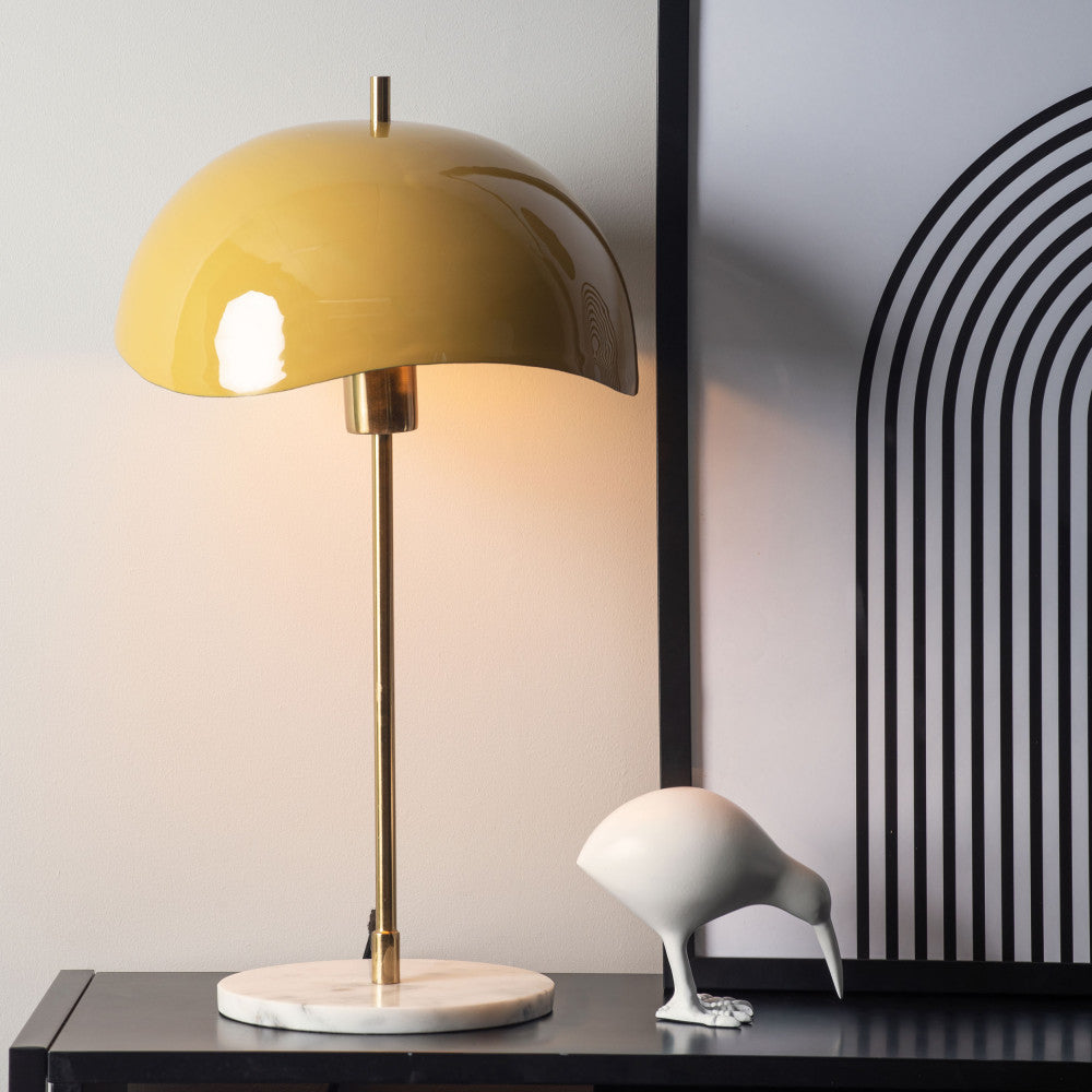 Waved Dome - Lampe à poser en métal et marbre - Jaune moutarde - 1