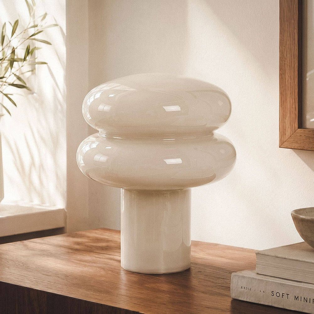 Tino - Lampe à poser ronde en verre ø20cm - Beige - 1