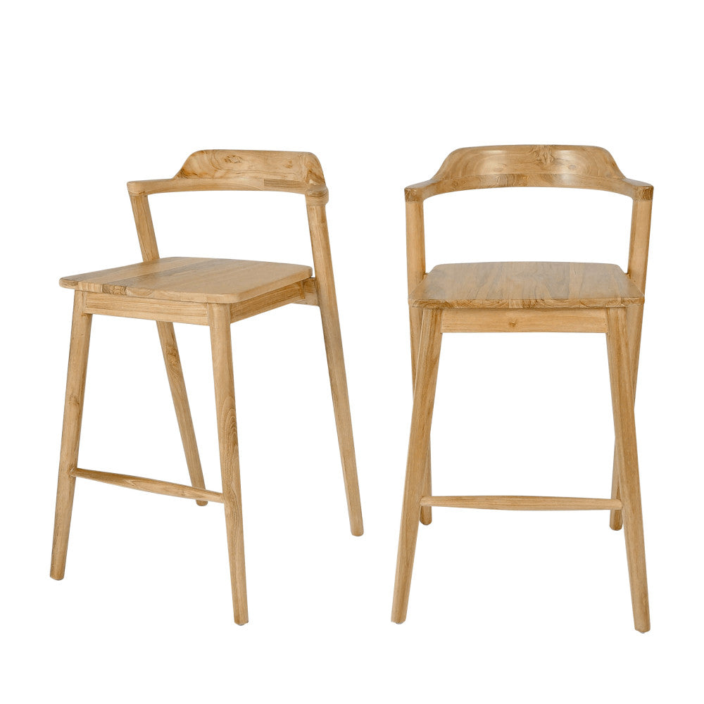 Joko - Lot de 2 chaises de bar en teck massif H 65 cm - Bois - 2