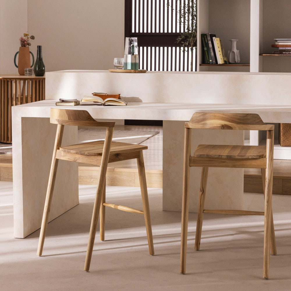 Joko - Lot de 2 chaises de bar en teck massif H 65 cm - Bois - 1