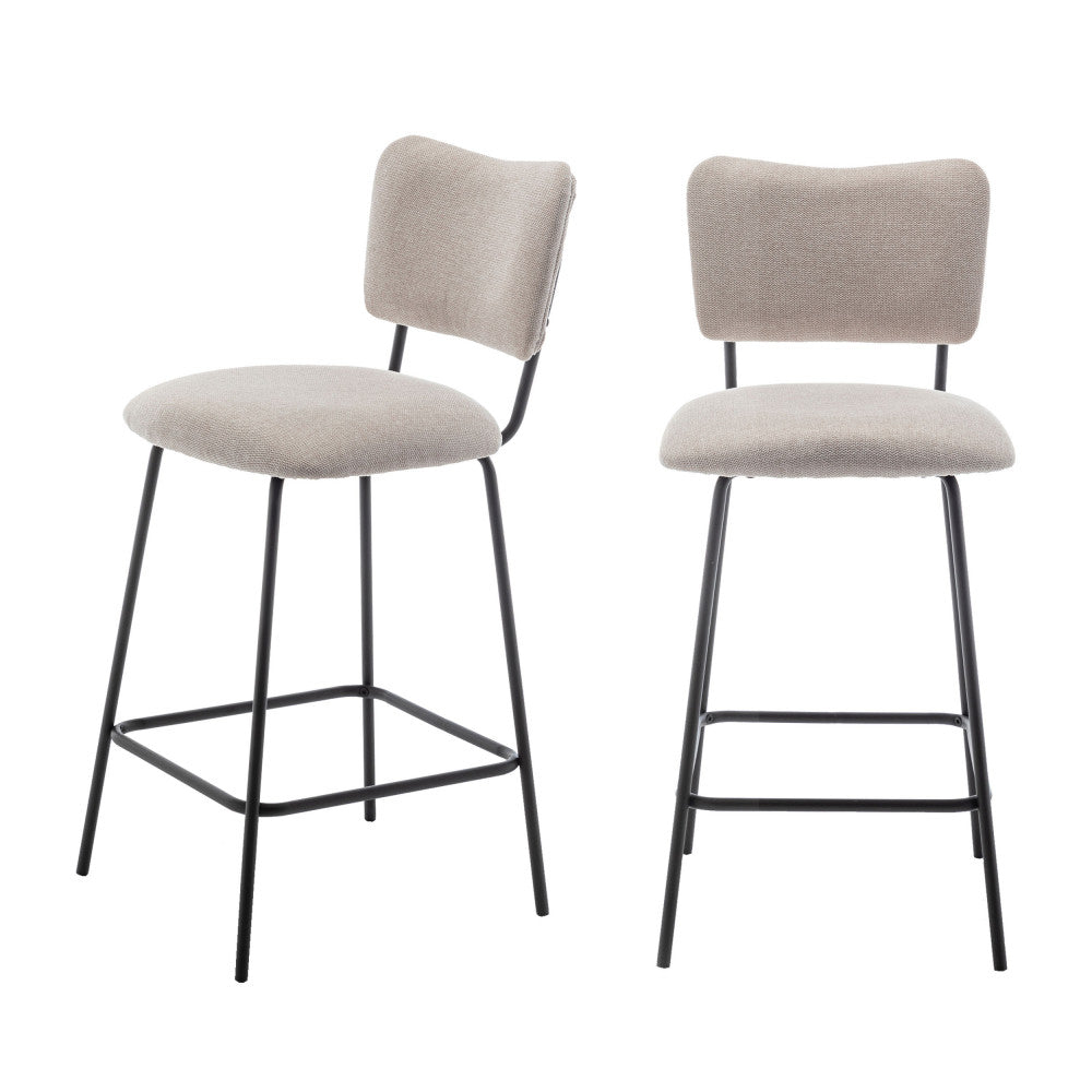 Vander - Lot de 2 chaises de bar en tissu et métal H65cm - Beige - 2