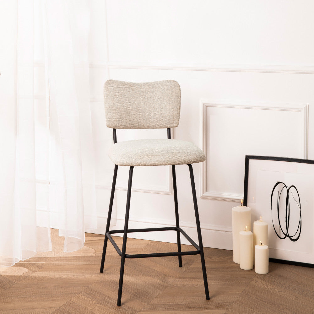 Vander - Lot de 2 chaises de bar en tissu et métal H65cm - Beige - 1