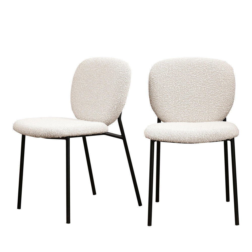 Dalby - Lot de 2 chaises en tissu bouclette et métal - Ecru - 2