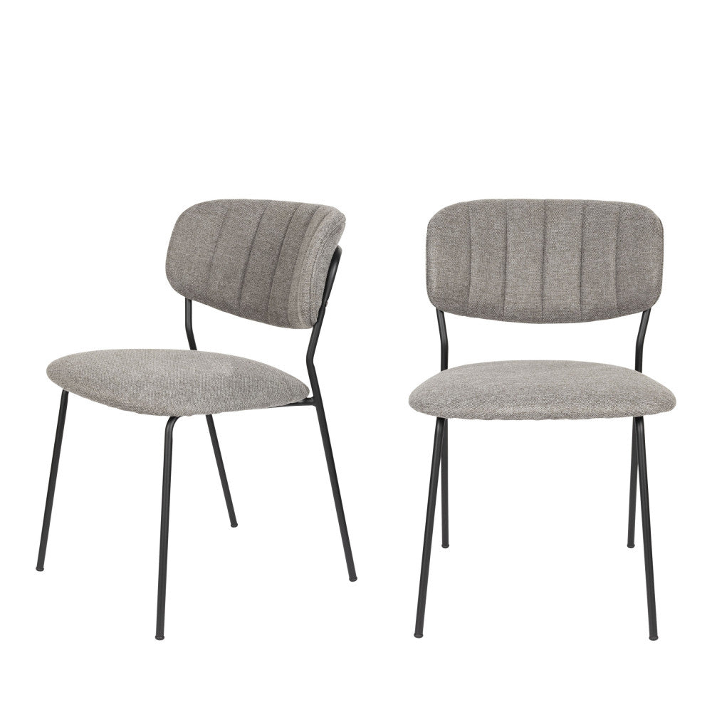 Jolien - Lot de 2 chaises en tissu et métal pieds noirs - Gris - 2