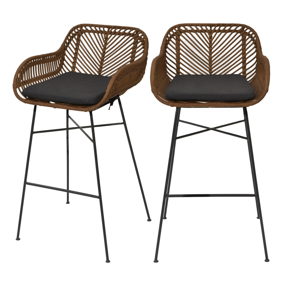 Nunuhai - Lot de 2 tabourets de bar en rotin H68cm - Bois foncé - 2