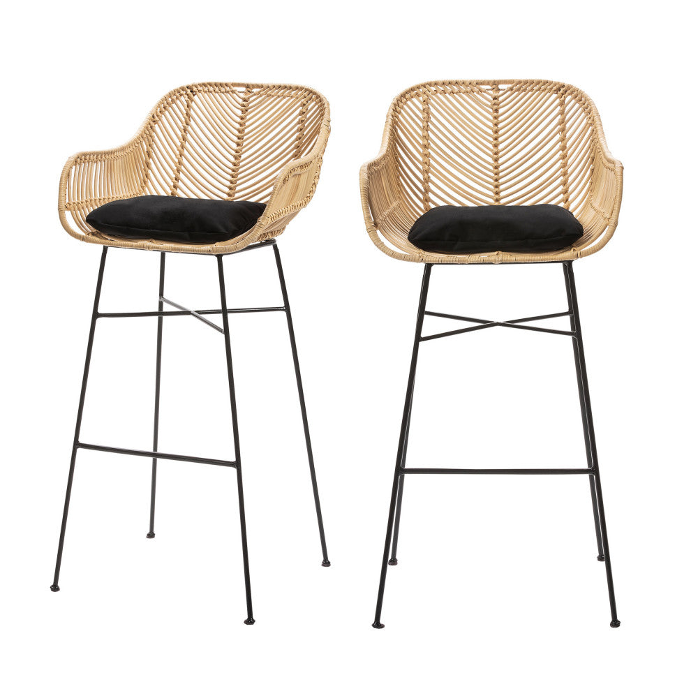 Nunuhai - Lot de 2 tabourets de bar en rotin H76cm - Naturel - 2