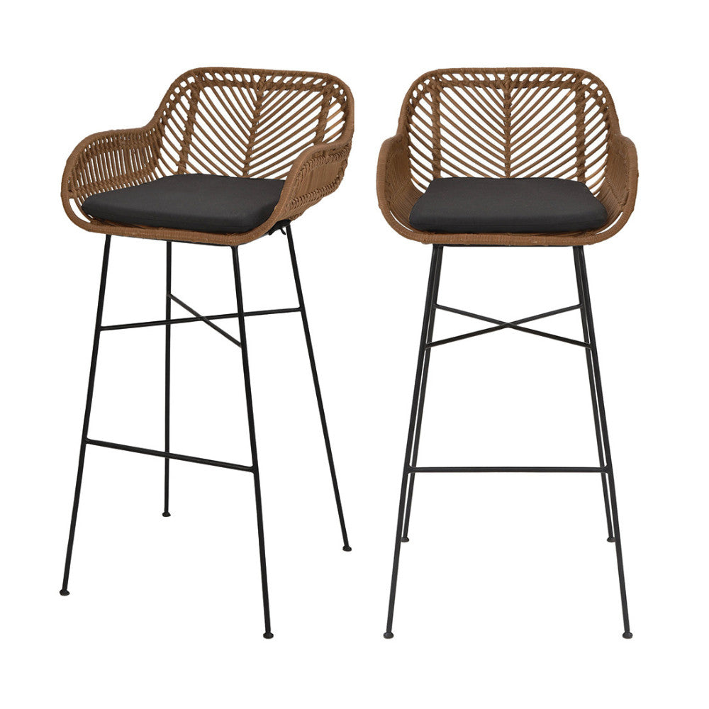 Nunuhai - Lot de 2 tabourets de bar en rotin H76cm - Bois foncé - 2