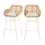 Nunuhai - Lot de 2 tabourets de bar en rotin pieds beiges 76cm - Beige - 2